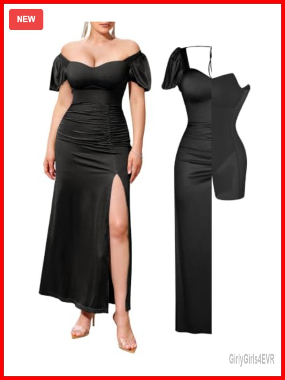 Popilush Shapewear Maxi Sweetheart Puff Sleeve Cocktail Dress